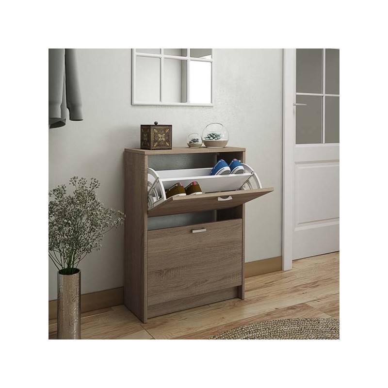 Zapatero Recibidor Roble – Mueble Auxiliar Estrecho con 2 Puertas | Capacidad 12 Pares | 81,6 x 60 x 25 cm