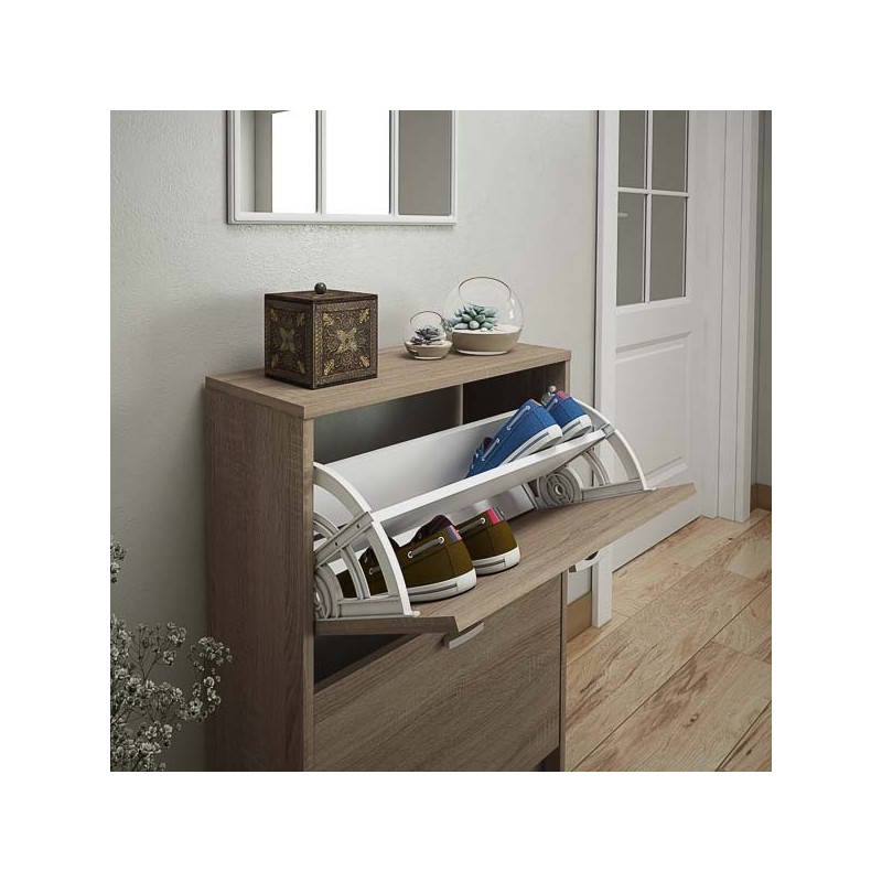 Zapatero Recibidor Roble – Mueble Auxiliar Estrecho con 2 Puertas | Capacidad 12 Pares | 81,6 x 60 x 25 cm