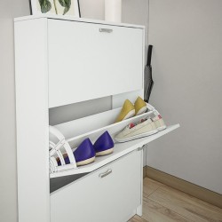 Zapatero Compacto Blanco – Mueble con 3 Puertas y Doble Profundidad | MDF con Acabado Melamina | 70 x 25 x 120 cm