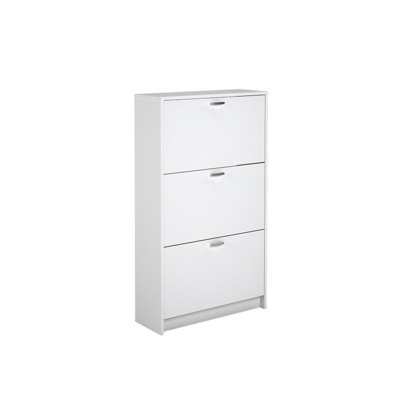 Zapatero Compacto Blanco – Mueble con 3 Puertas y Doble Profundidad | MDF con Acabado Melamina | 70 x 25 x 120 cm