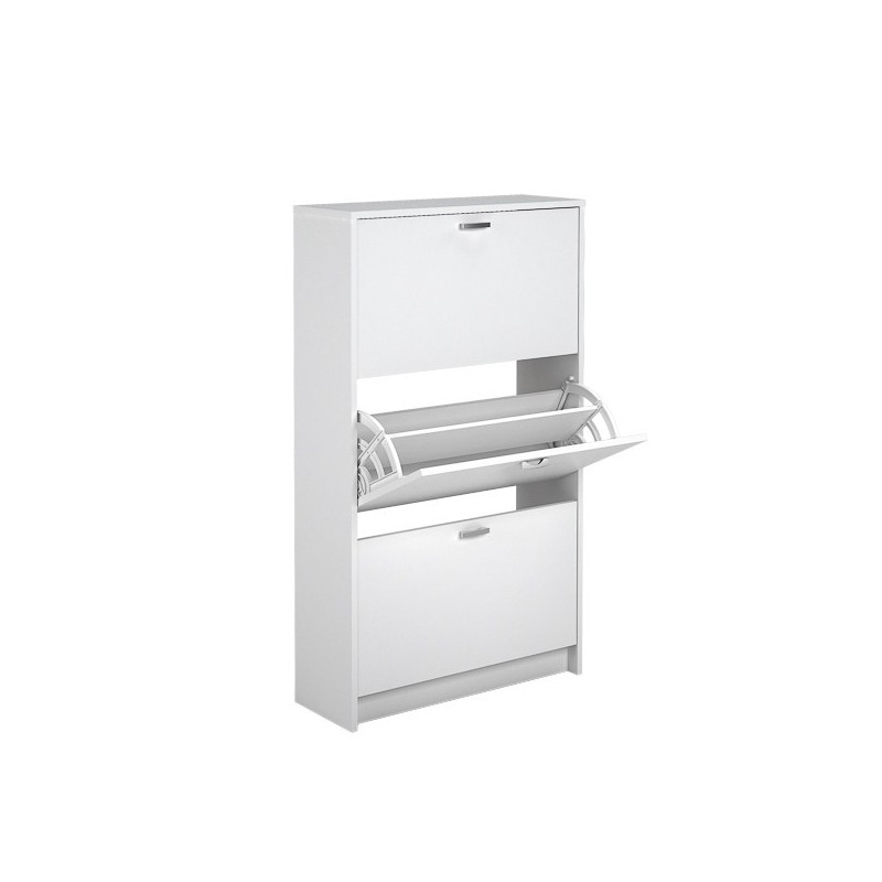 Zapatero Compacto Blanco – Mueble con 3 Puertas y Doble Profundidad | MDF con Acabado Melamina | 70 x 25 x 120 cm