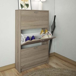 Zapatero Compacto Roble – Mueble con 3 Puertas y Doble Profundidad | MDF con Acabado Melamina | 70 x 25 x 120 cm