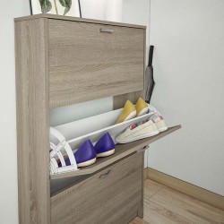 Zapatero Compacto Roble – Mueble con 3 Puertas y Doble Profundidad | MDF con Acabado Melamina | 70 x 25 x 120 cm