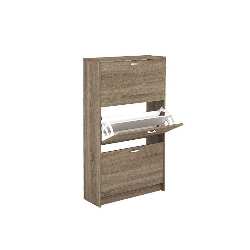 Zapatero Compacto Roble – Mueble con 3 Puertas y Doble Profundidad | MDF con Acabado Melamina | 70 x 25 x 120 cm