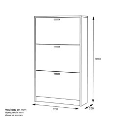 Zapatero Compacto Roble – Mueble con 3 Puertas y Doble Profundidad | MDF con Acabado Melamina | 70 x 25 x 120 cm