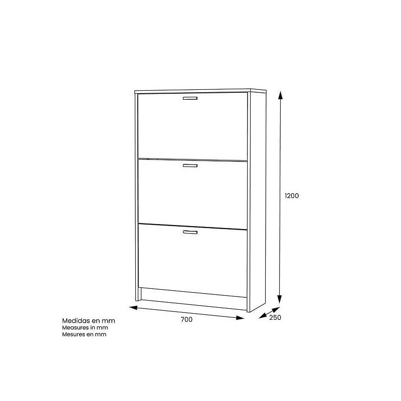 Zapatero Compacto Roble – Mueble con 3 Puertas y Doble Profundidad | MDF con Acabado Melamina | 70 x 25 x 120 cm