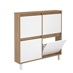 Zapatero de Melamina Roble/Blanco – 4 Puertas Abatibles | Gran Capacidad | 110 x 110 x 20 cm