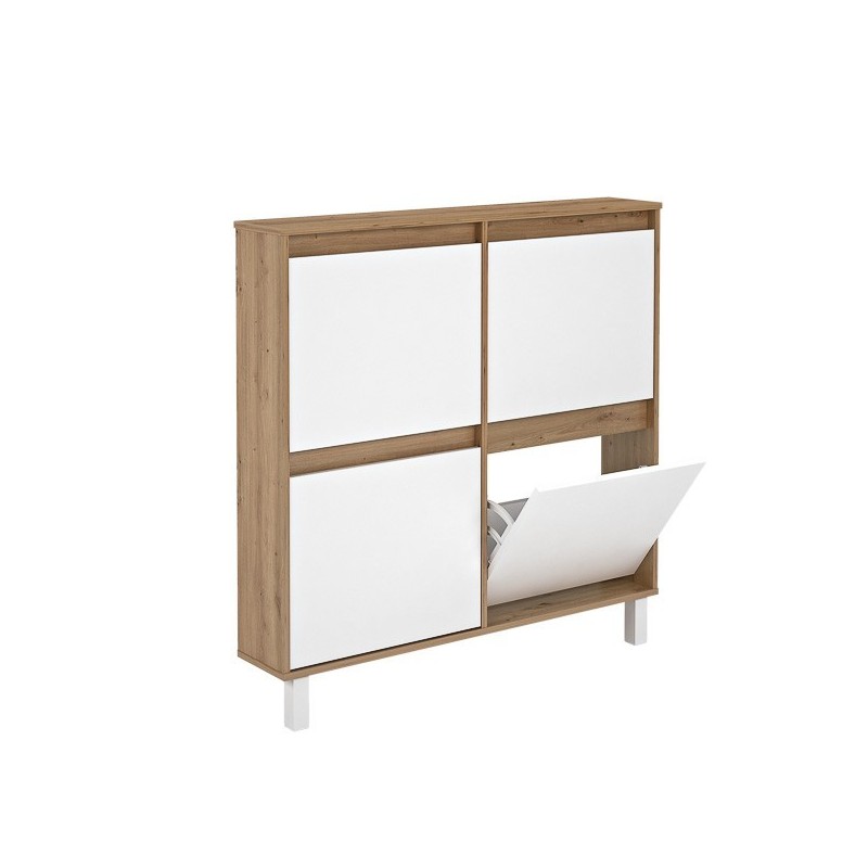 Zapatero de Melamina Roble/Blanco – 4 Puertas Abatibles | Gran Capacidad | 110 x 110 x 20 cm