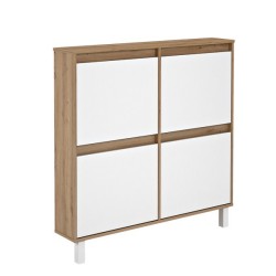 Zapatero de Melamina Roble/Blanco – 4 Puertas Abatibles | Gran Capacidad | 110 x 110 x 20 cm