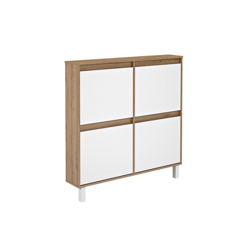 Zapatero de Melamina Roble/Blanco – 4 Puertas Abatibles | Gran Capacidad | 110 x 110 x 20 cm