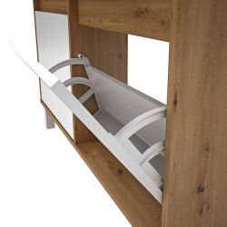 Zapatero de Melamina Roble/Blanco – 4 Puertas Abatibles | Gran Capacidad | 110 x 110 x 20 cm