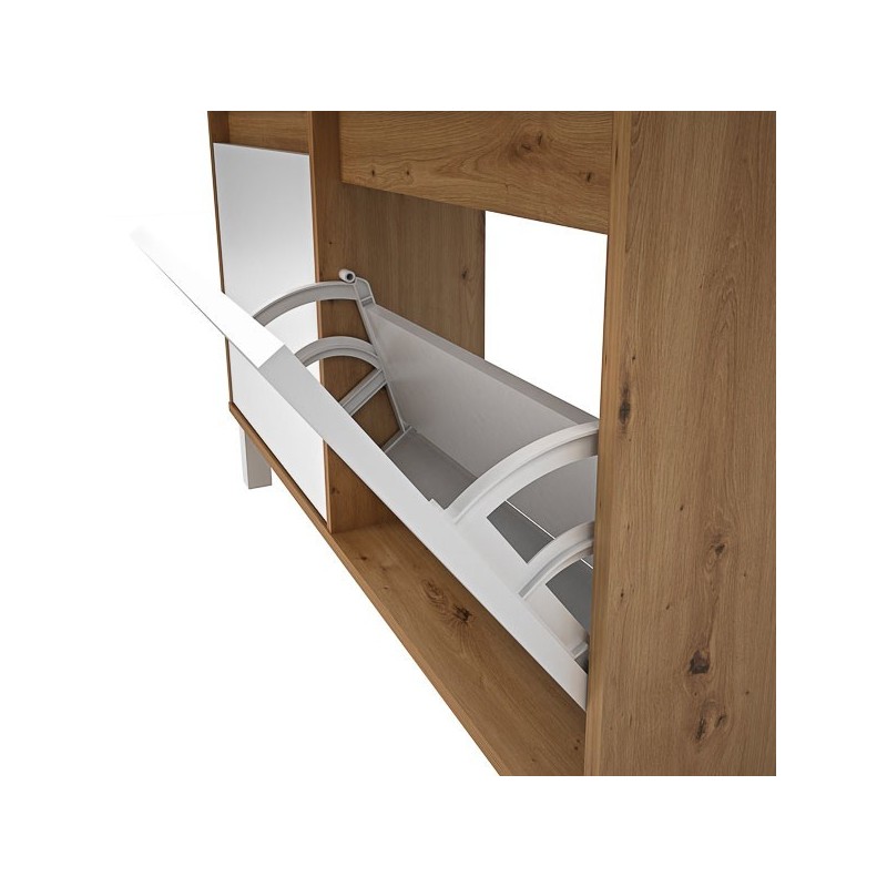 Zapatero de Melamina Roble/Blanco – 4 Puertas Abatibles | Gran Capacidad | 110 x 110 x 20 cm