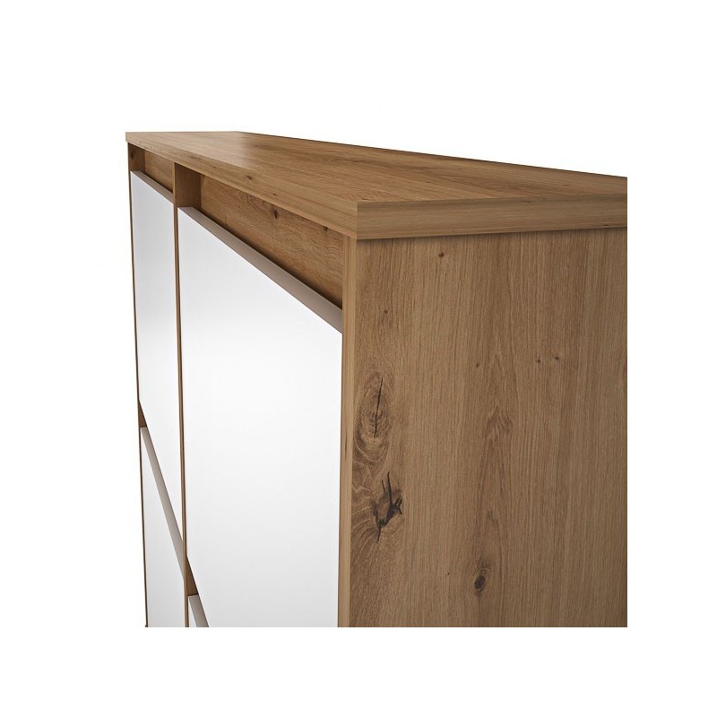 Zapatero de Melamina Roble/Blanco – 4 Puertas Abatibles | Gran Capacidad | 110 x 110 x 20 cm