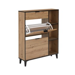 Mueble Zapatero de Entrada – 2 Puertas y 1 Cajón | Color Roble/Pizarra | 110 x 90 x 24,5 cm