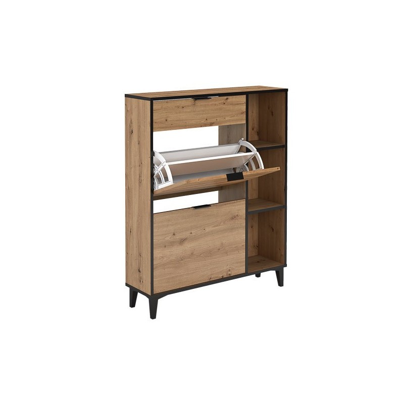 Mueble Zapatero de Entrada – 2 Puertas y 1 Cajón | Color Roble/Pizarra | 110 x 90 x 24,5 cm