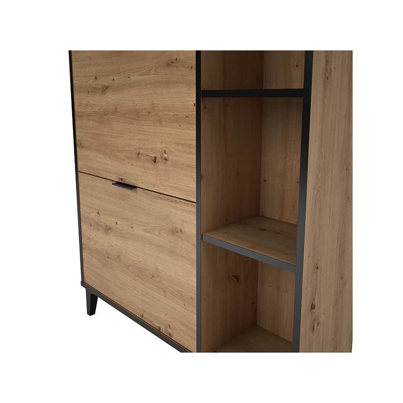 Mueble Zapatero de Entrada – 2 Puertas y 1 Cajón | Color Roble/Pizarra | 110 x 90 x 24,5 cm