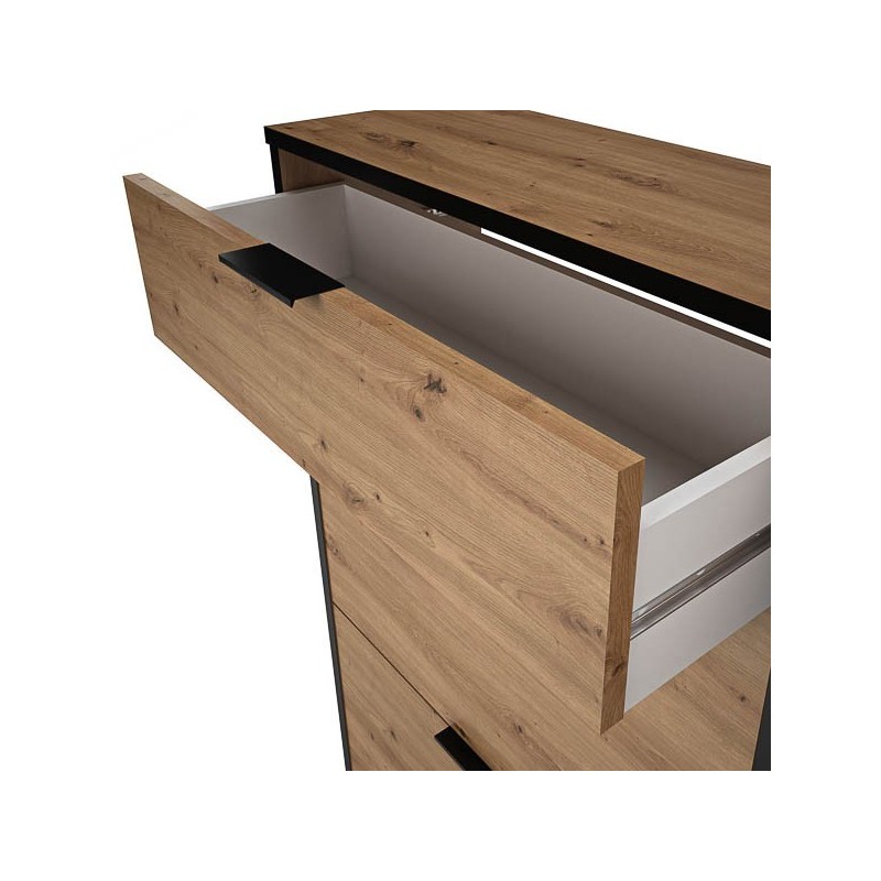 Mueble Zapatero de Entrada – 2 Puertas y 1 Cajón | Color Roble/Pizarra | 110 x 90 x 24,5 cm