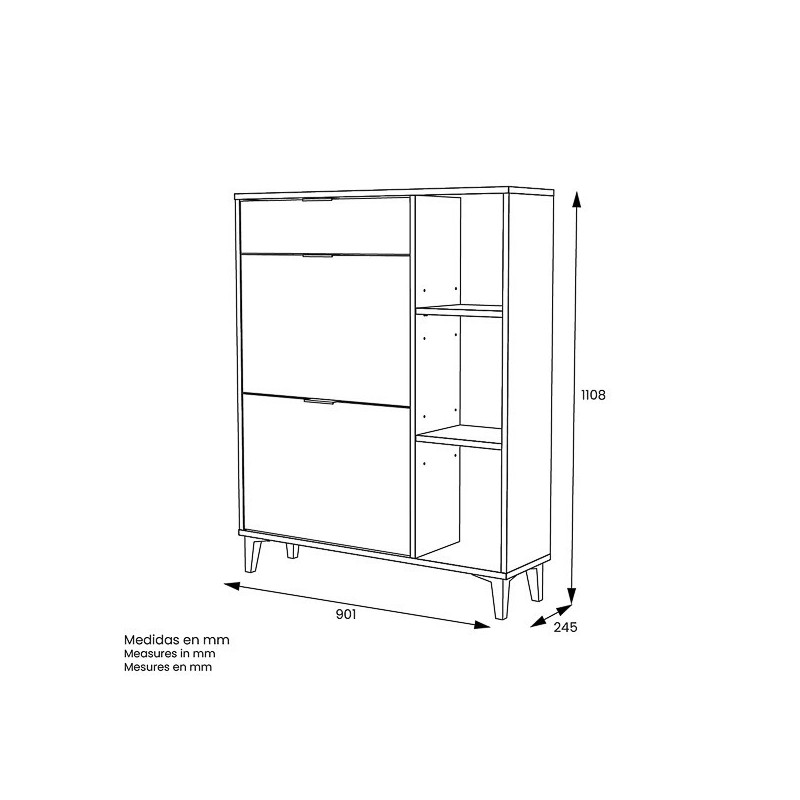 Mueble Zapatero de Entrada – 2 Puertas y 1 Cajón | Color Roble/Pizarra | 110 x 90 x 24,5 cm