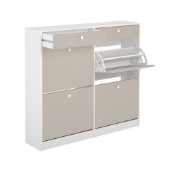 Mueble Zapatero con 4 Puertas y 2 Cajones | Acabado Blanco/Textil | 116,8 x 104,3 x 27 cm