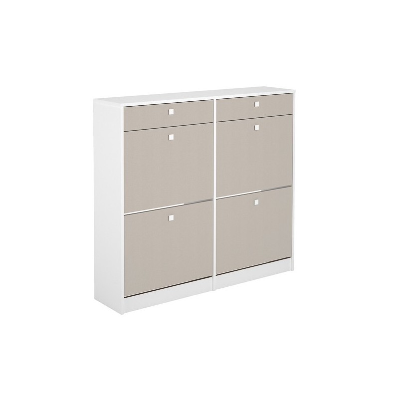 Mueble Zapatero con 4 Puertas y 2 Cajones | Acabado Blanco/Textil | 116,8 x 104,3 x 27 cm