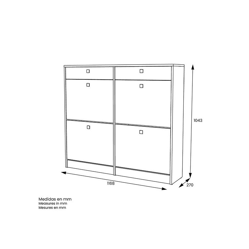 Mueble Zapatero con 4 Puertas y 2 Cajones | Acabado Blanco/Textil | 116,8 x 104,3 x 27 cm