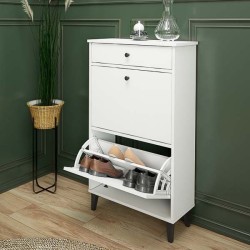 Mueble Zapatero Blanco con 2 Puertas y 1 Cajón | 61,1 x 110 x 25 cm