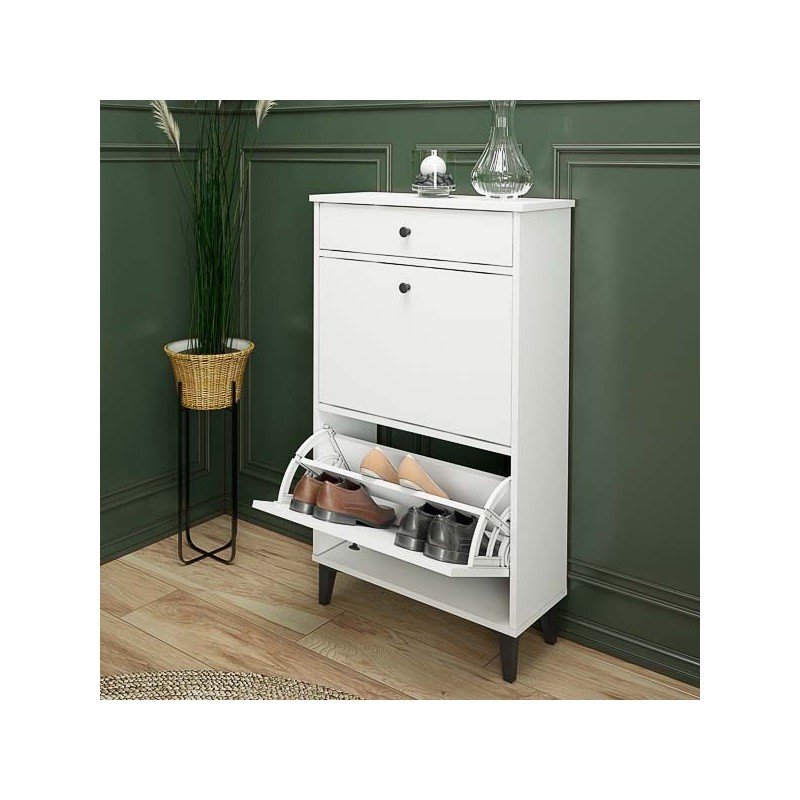 Mueble Zapatero Blanco con 2 Puertas y 1 Cajón | 61,1 x 110 x 25 cm