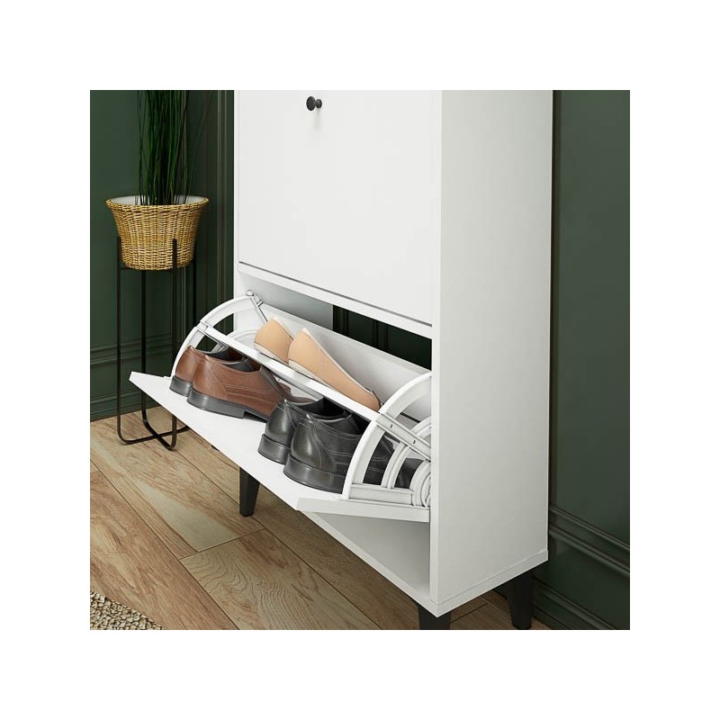 Mueble Zapatero Blanco con 2 Puertas y 1 Cajón | 61,1 x 110 x 25 cm