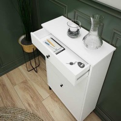Mueble Zapatero Blanco con 2 Puertas y 1 Cajón | 61,1 x 110 x 25 cm