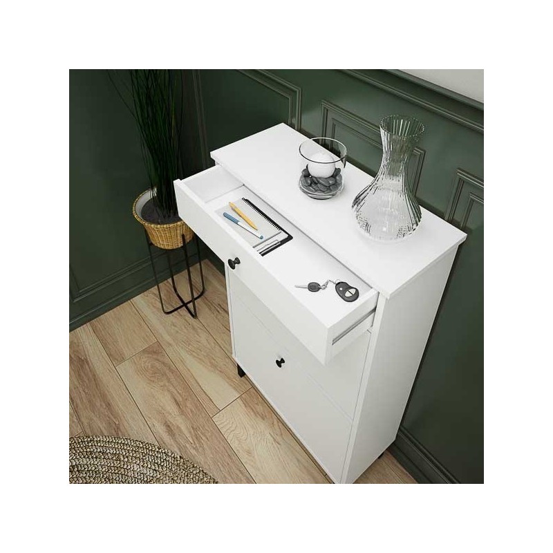 Mueble Zapatero Blanco con 2 Puertas y 1 Cajón | 61,1 x 110 x 25 cm