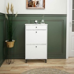 Mueble Zapatero Blanco con 2 Puertas y 1 Cajón | 61,1 x 110 x 25 cm