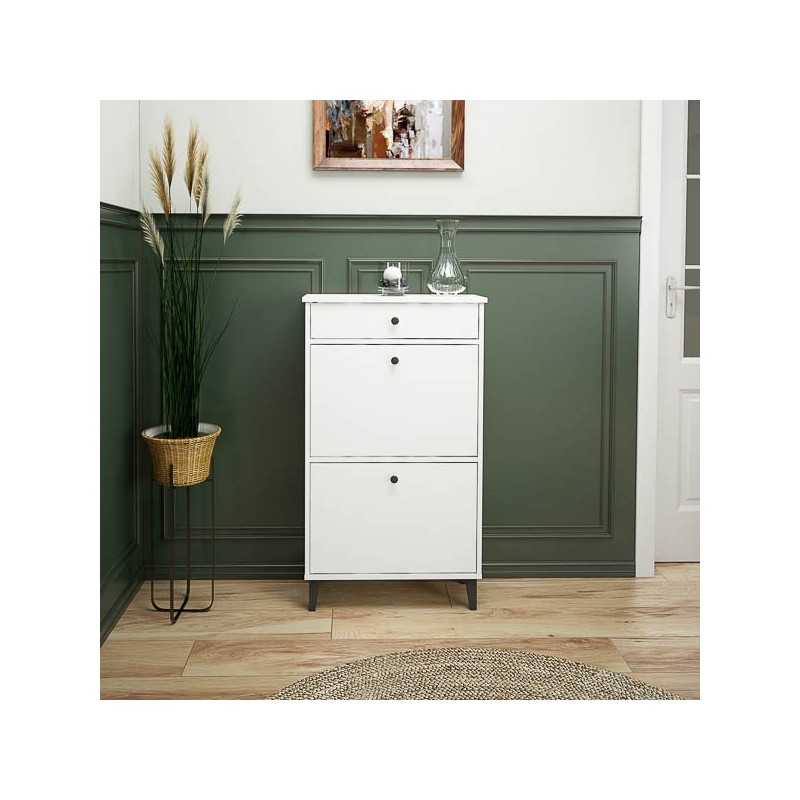 Mueble Zapatero Blanco con 2 Puertas y 1 Cajón | 61,1 x 110 x 25 cm