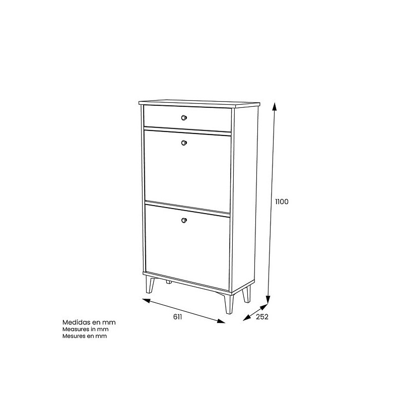 Mueble Zapatero Blanco con 2 Puertas y 1 Cajón | 61,1 x 110 x 25 cm