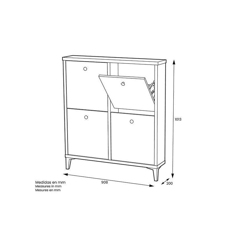 Zapatero de Melamina con 4 Puertas | Capacidad 8 Pares | 101 x 90 x 20 cm