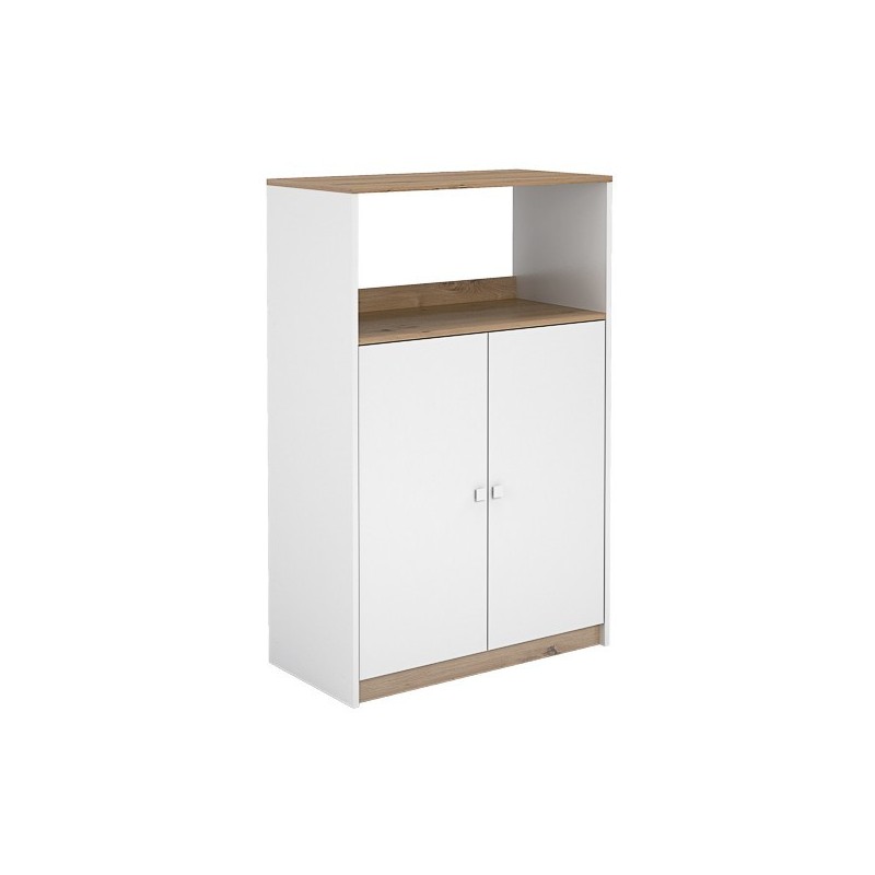 Mueble Auxiliar para Microondas | Color Blanco y Roble | 124 x 80 x 40 cm (alto x ancho x fondo)