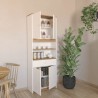 Armario Multiusos Tipo Buffet con 4 Puertas – Acabado Blanco y Roble – 180 x 67 x 29 cm (alto x ancho x fondo)