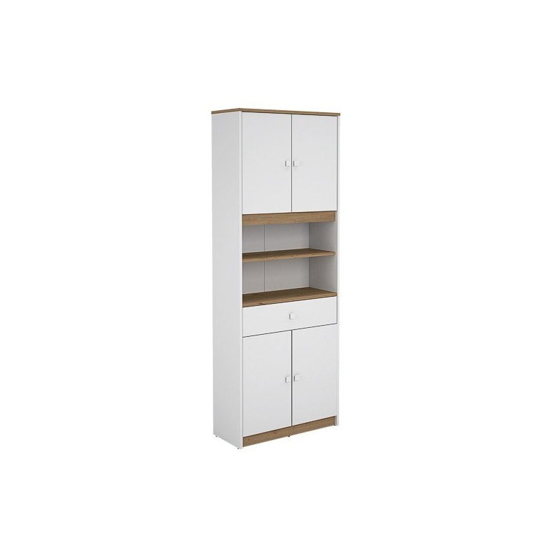 Armario Multiusos Tipo Buffet con 4 Puertas – Acabado Blanco y Roble – 180 x 67 x 29 cm (alto x ancho x fondo)