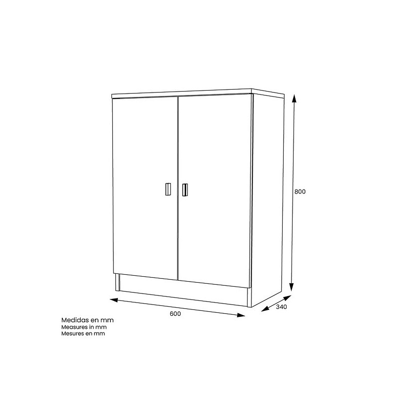 Armario Bajo de Cocina con 2 Puertas – Color Blanco – 60 x 80 x 34 cm