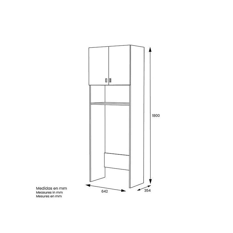 Armario Multiusos Fabricado en Melamina para Lavadora o Baño – 180 x 64 x 35 cm (alto x ancho x fondo)