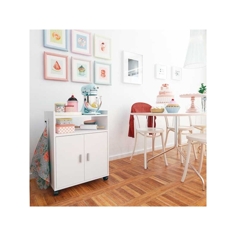 Mueble Auxiliar para Microondas – Acabado Blanco – 79,5 x 60 x 40 cm (alto x ancho x fondo)