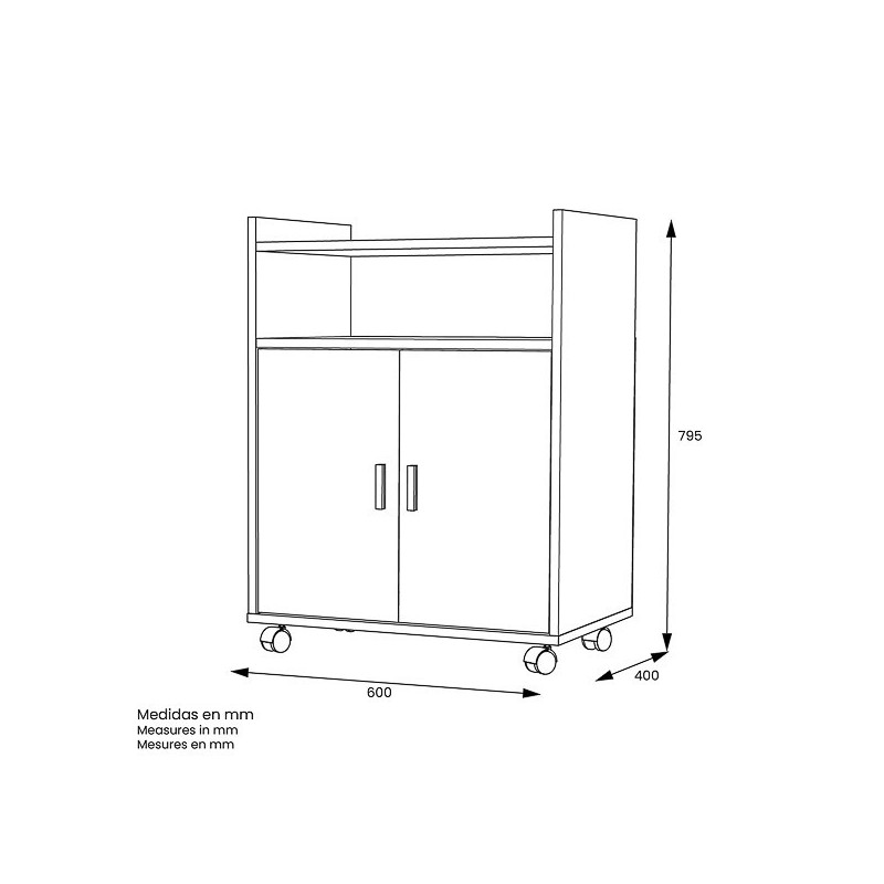 Mueble Auxiliar para Microondas – Acabado Blanco – 79,5 x 60 x 40 cm (alto x ancho x fondo)