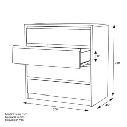 Cómoda Cajonera 4 cajones acabado en Color Roble. 74cm(alto) 70cm(ancho) 45cm(fondo)