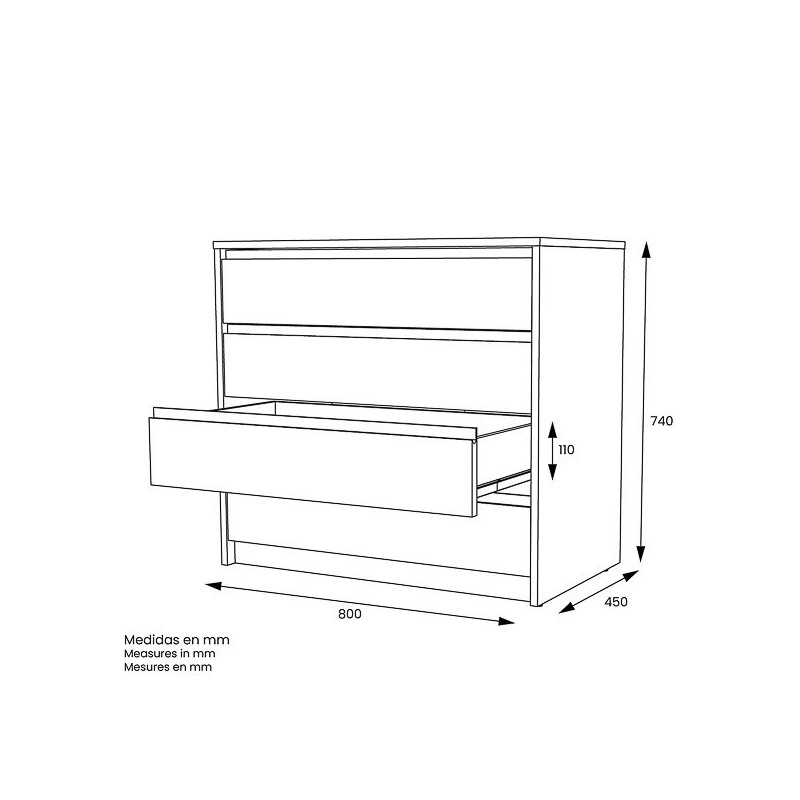 Cómoda Cajonera 4 cajones acabado en blanco. 74cm(alto) 80cm(ancho) 45cm(fondo)