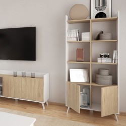 Estantería Decorativa, Librería, Separador Ambientes, Acabado en Roble y Blanco,171 cm (Al) x 80 cm (Anc) x 33,5 cm (Fon)