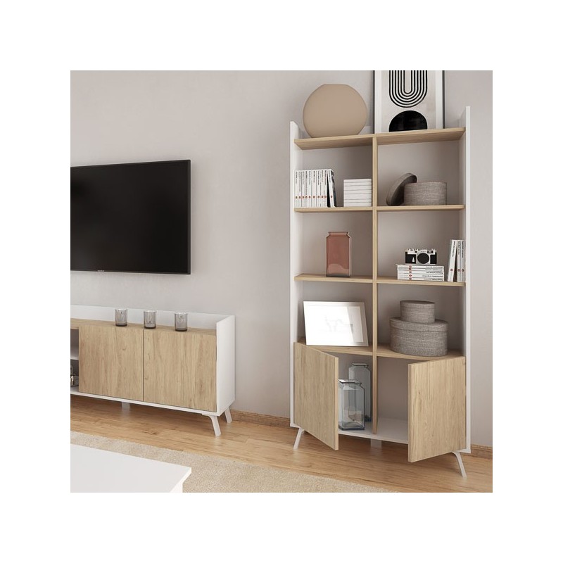 Estantería Decorativa, Librería, Separador Ambientes, Acabado en Roble y Blanco,171 cm (Al) x 80 cm (Anc) x 33,5 cm (Fon)