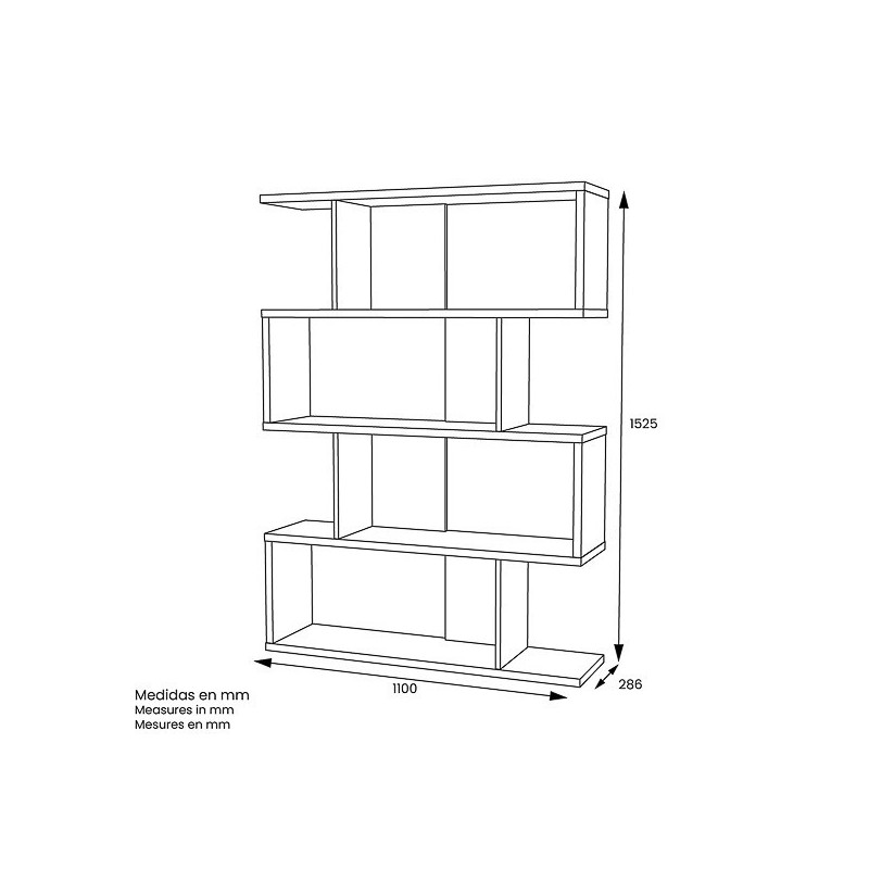 Estantería Salón, Librería, Color Blanco y Roble, Medidas: 152 cm (Alto) x 110 cm (Ancho) x 28,5 cm (Fondo