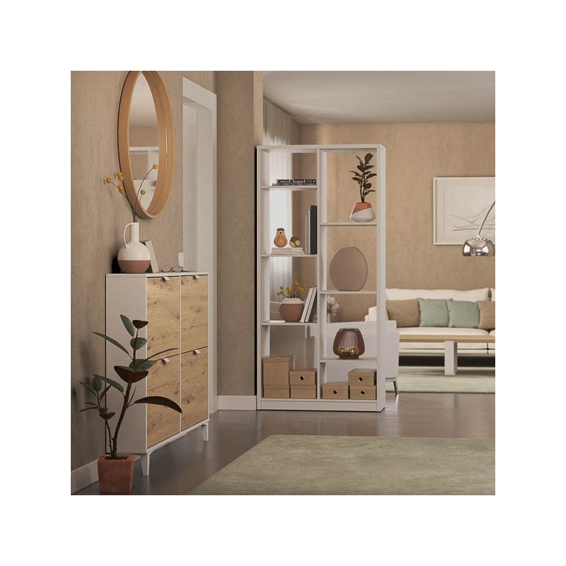 Estantería Alta Salón, Librería, Color Blanco, Medidas: 180 cm (Alto) x 85 cm (Ancho) x 28,5 cm (Fondo