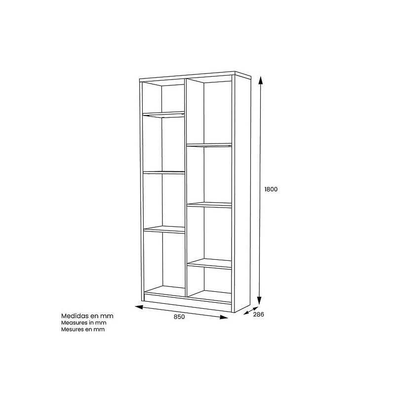 Estantería Alta Salón, Librería, Color Blanco, Medidas: 180 cm (Alto) x 85 cm (Ancho) x 28,5 cm (Fondo