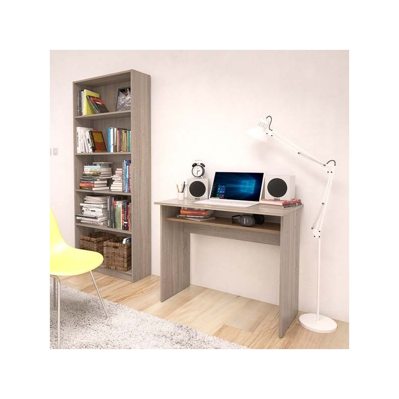 Estantería Alta Salón, Librería, Color Roble, Medidas: 180 cm (Alto) x 75 cm (Ancho) x 25 cm (Fondo)