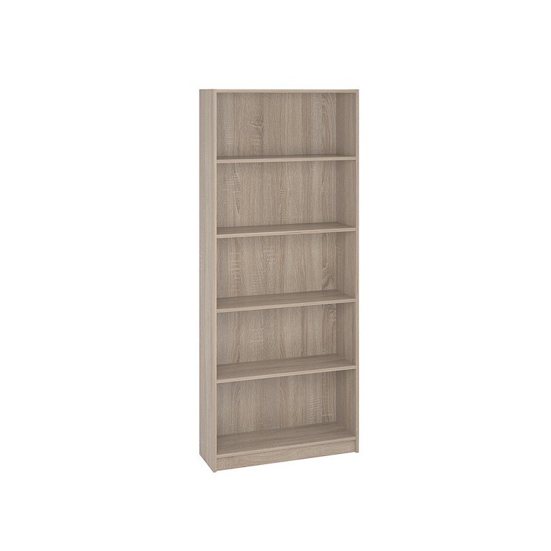 Estantería Alta Salón, Librería, Color Roble, Medidas: 180 cm (Alto) x 75 cm (Ancho) x 25 cm (Fondo)